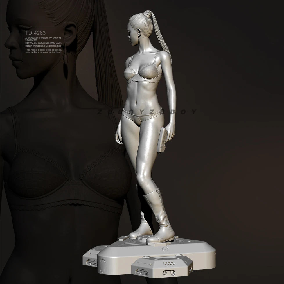 75mm Sci-Fi Female Trooper with Ponytail and Leg Wraps, Resin Model Figure Kit, Unassembled and Unpainted