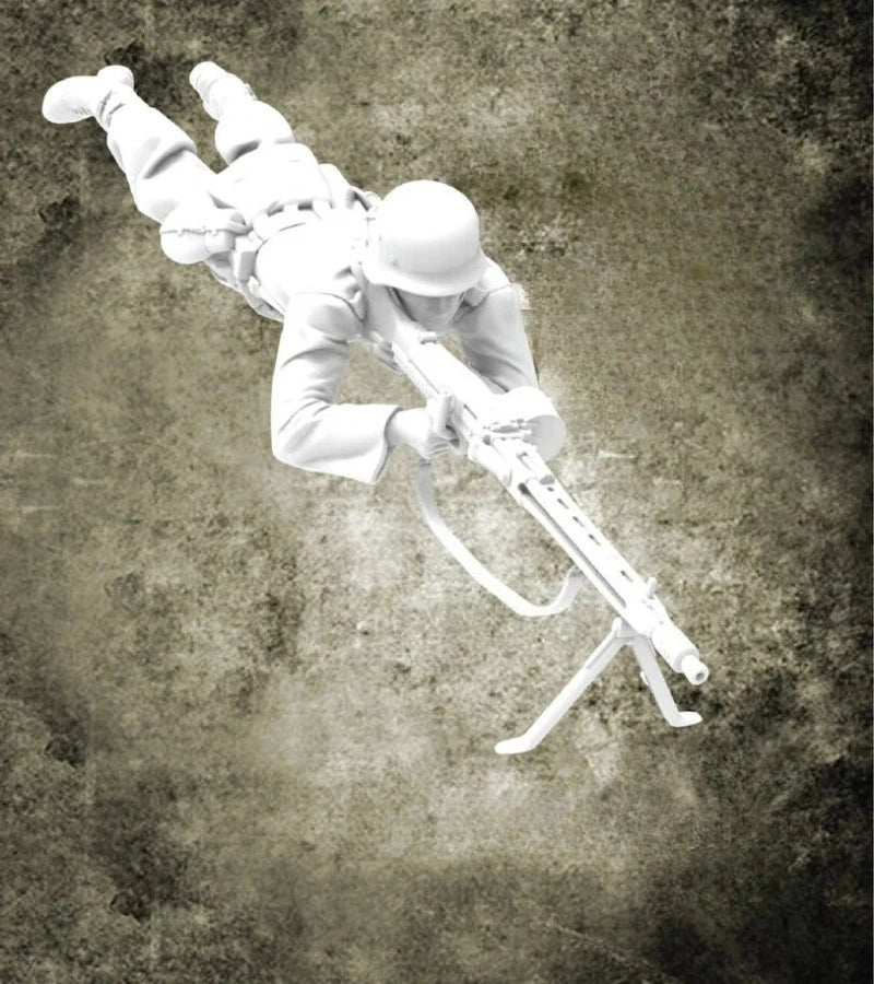 1/35 WWII German MG42 Gunner Prone Firing, Resin Model Figure Kit, Unassembled and Unpainted
