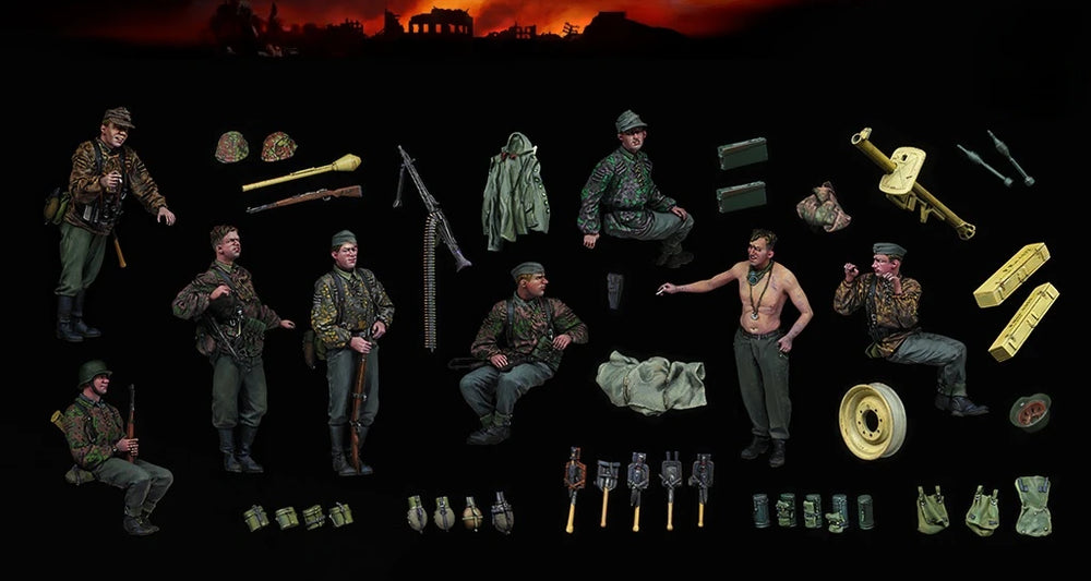 1/35 WWII German Soldiers & Transport, 12 Figures, Resin Model Figure Kit, Unassembled and Unpainted