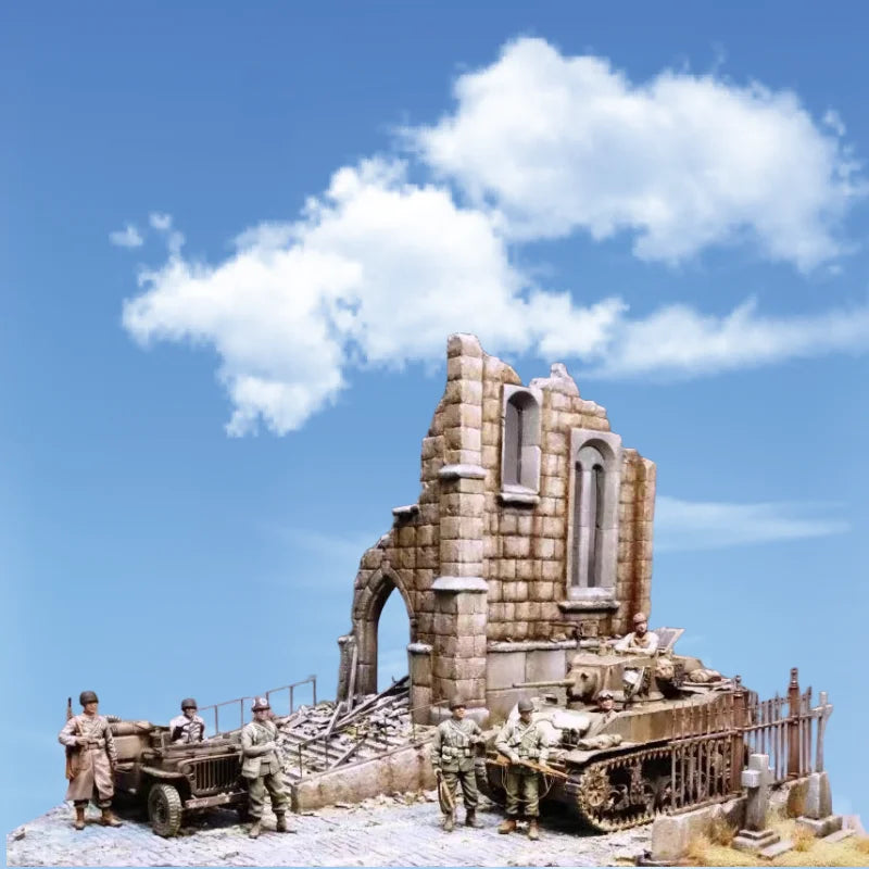 WWI Fortified Ruins with Artillery, 2 Figures, Resin Model Terrain Kit, Unassembled and Unpainted