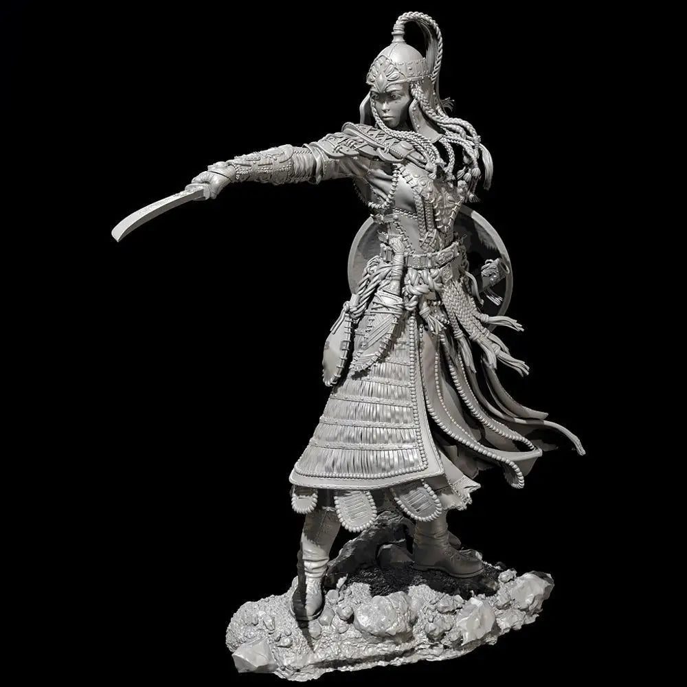 75mm Ancient Mongolian Female Warrior, Resin Model Figure Kit, Unassembled and Unpainted