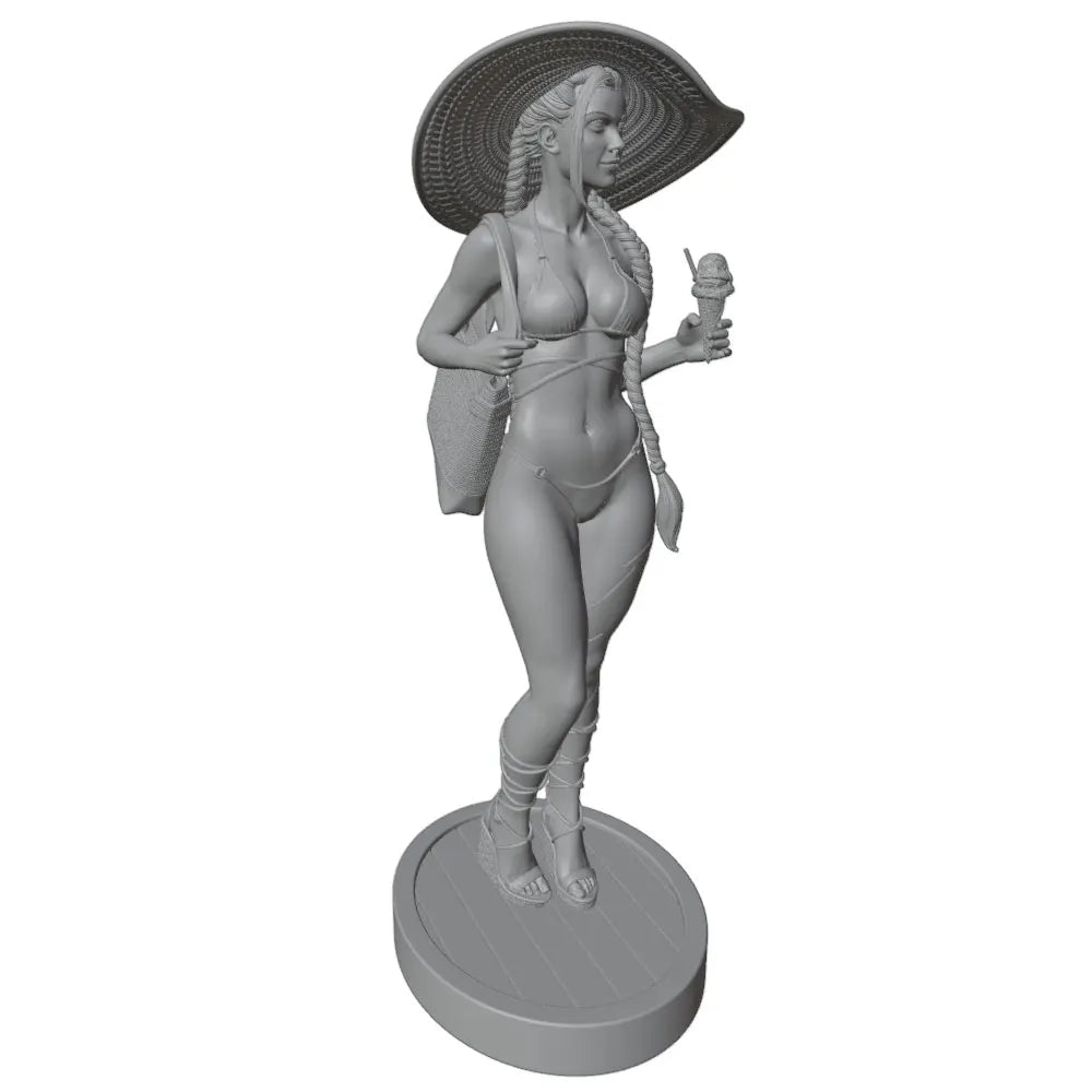 1/24 Beach Pin-up with Tropical Drink and Hat, Resin Model Figure Kit, Unassembled and Unpainted
