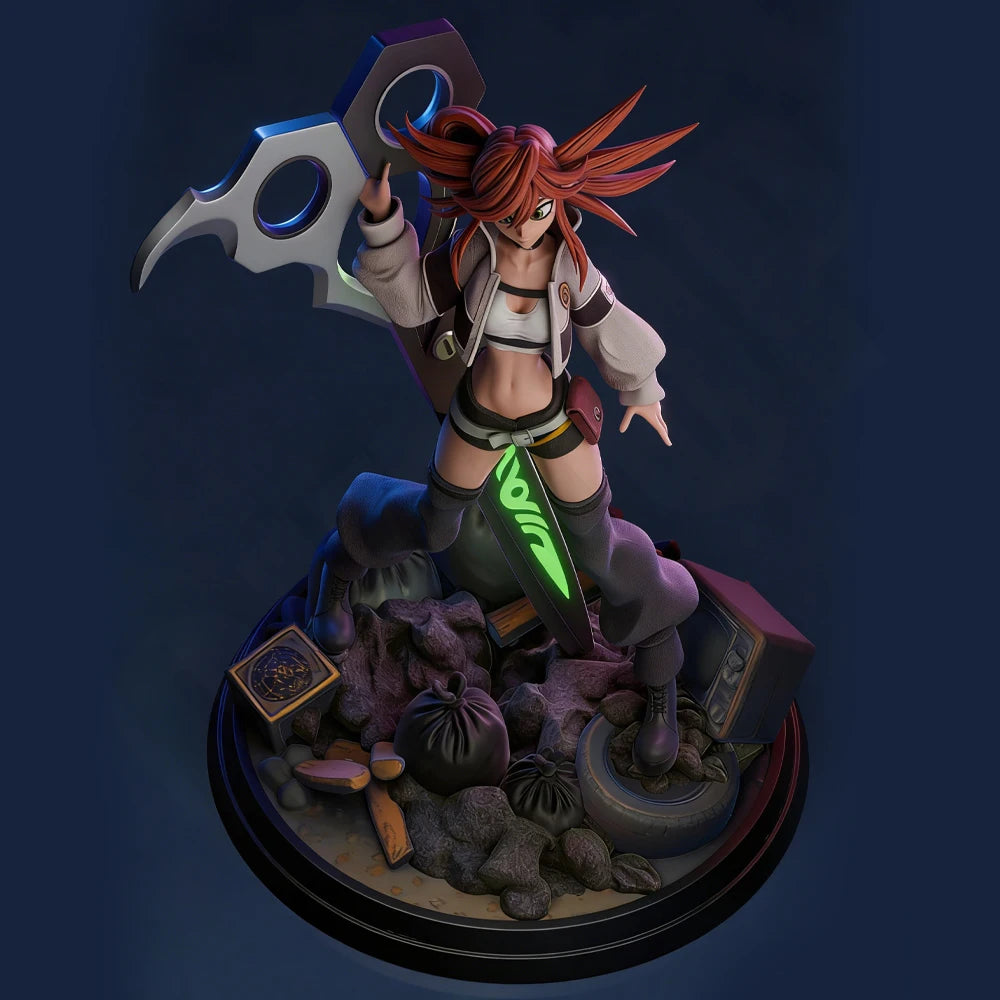 1/24 Red-Haired Female Warrior with Curved Scythe, Resin Model Figure Kit, Anime Theme, Unassembled and Unpainted