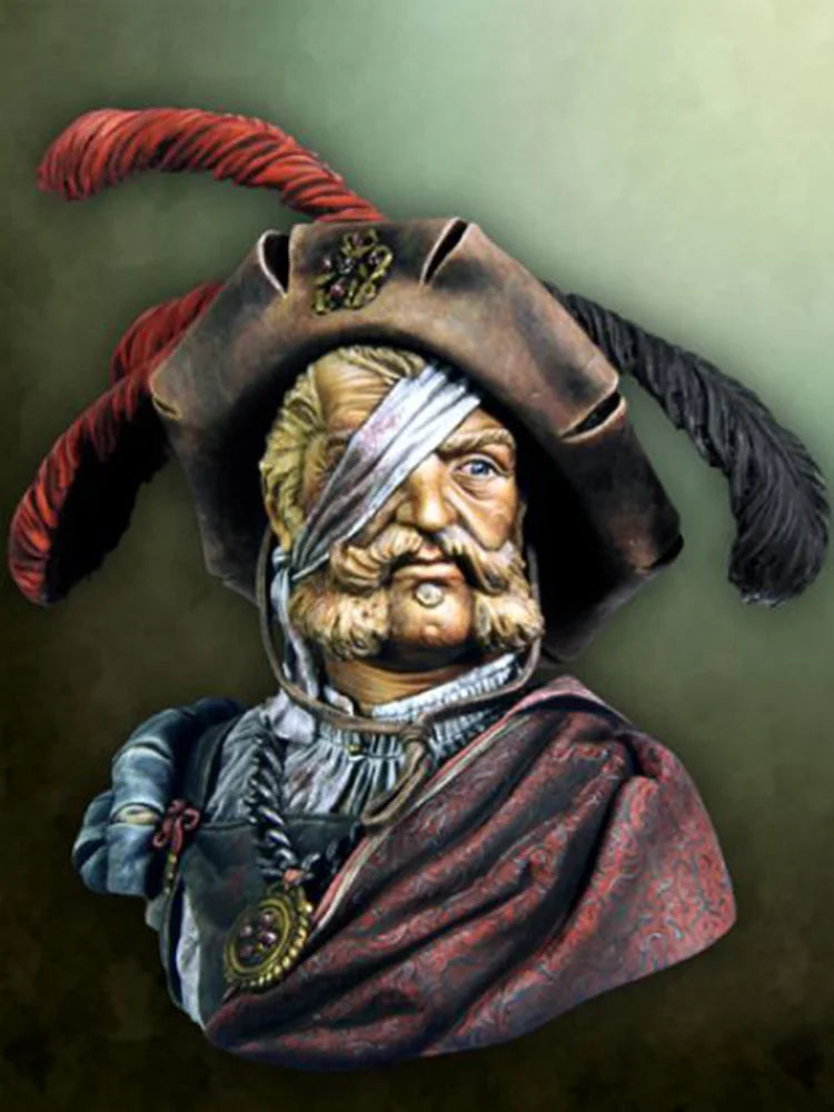 1/10 Ancient Corsair Captain with Red Feathered Hat, Resin Model Bust Kit, Unassembled and Unpainted