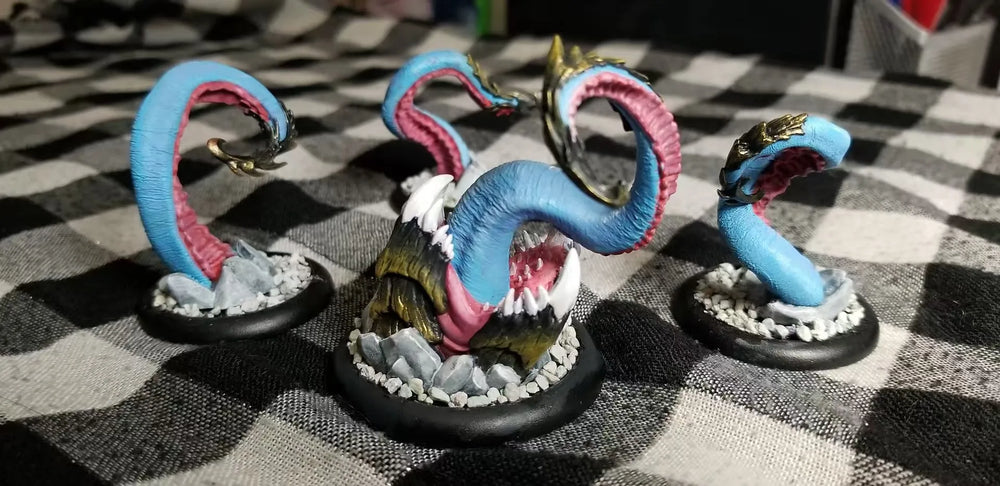 28mm Everblight Hellmouth Worm Creatures, 4 Figures, Resin Model Figure Kit, Fantasy Theme, Unassembled and Unpainted