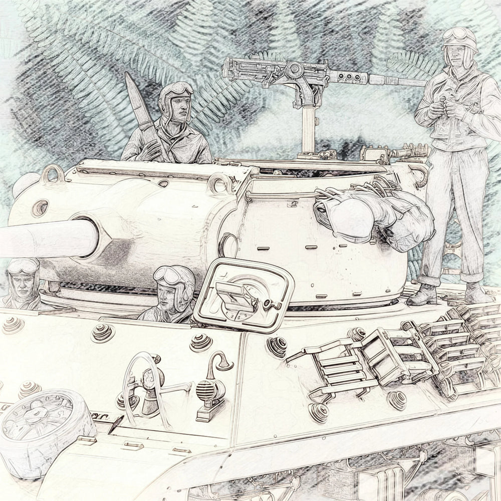 1/35 WWII German Panzer Commander with Binoculars and Crew, 8 Figures, Resin Model Vehicle Kit, Unassembled and Unpainted