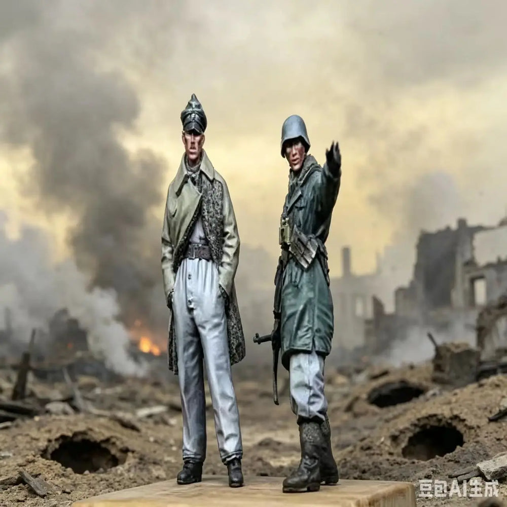 1/35 WWII German Officer in Dress and Field Soldier, 2 Figures, Resin Model Figure Kit, Unassembled and Unpainted