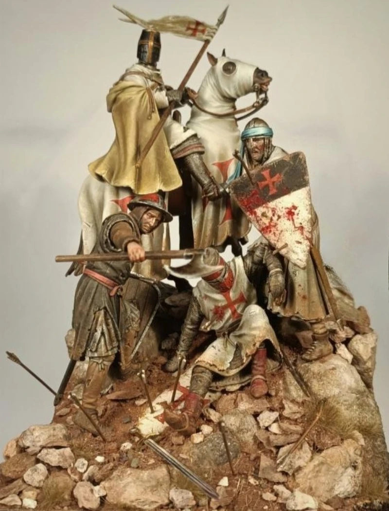 1/24 Medieval Crusaders on Horseback with Banner, 4 Figures, Resin Model Figure Kit, Unassembled and Unpainted