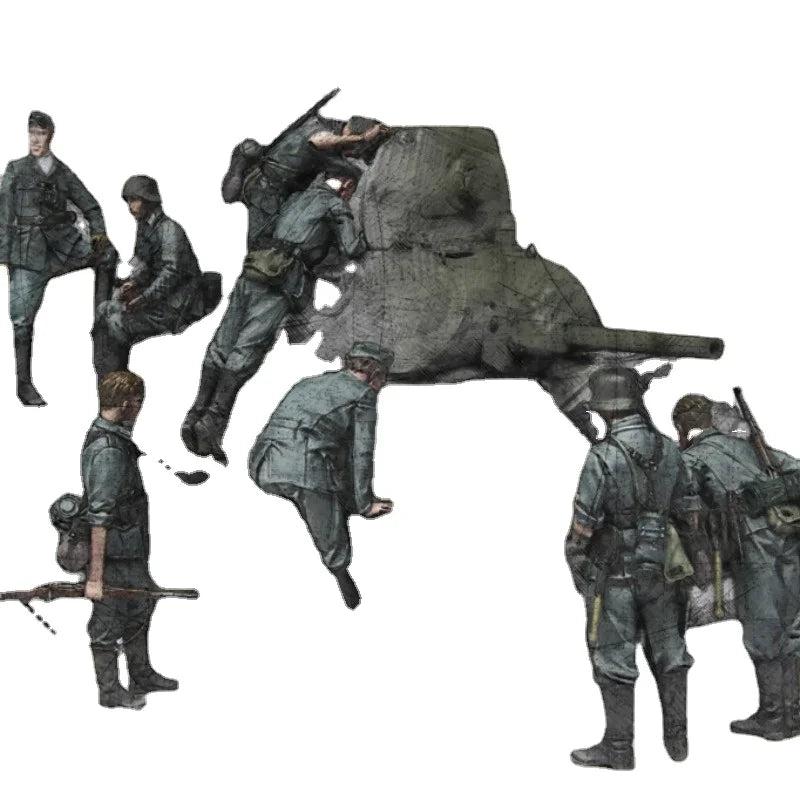 1/35 WWII German Infantry Assault on Soviet Tank, 8 Figures, Resin Model Diorama Kit, Unassembled and Unpainted