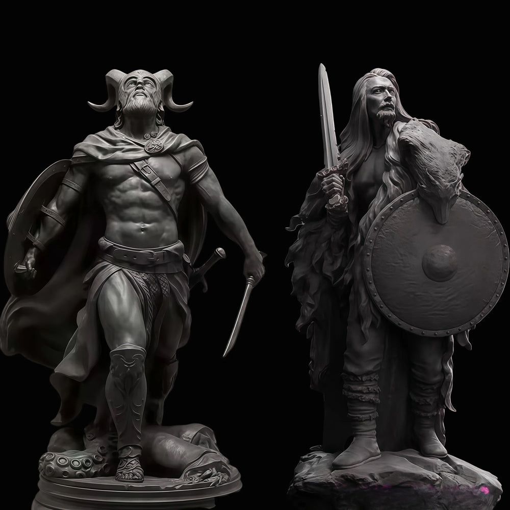 1/24 Warriors with Medieval Armor, 2 Figures, Resin Model Figure Kit, Fantasy Theme, Unassembled and Unpainted