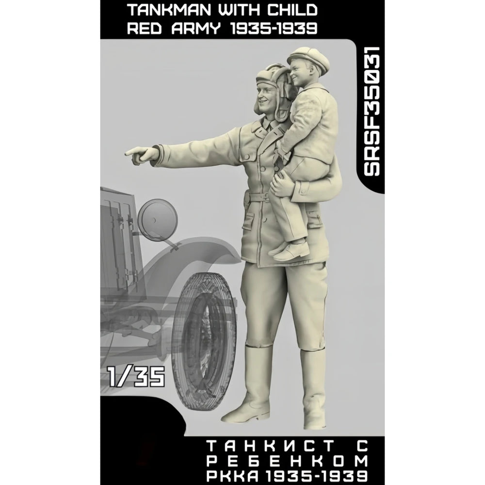 1/35 WWII Soviet Tankman with Child, 4 Figures, Resin Model Figure Kit, Unassembled and Unpainted