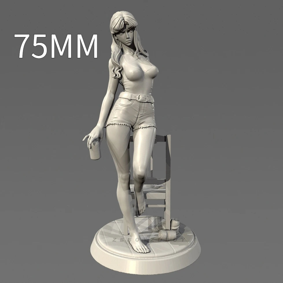 75mm Modern Girl with Briefcase, Resin Model Figure Kit, Unassembled and Unpainted
