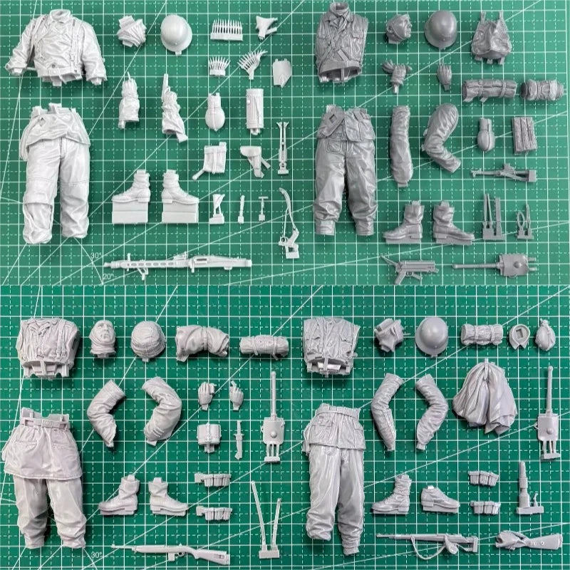 1/16 WWII Poteau Ambush Combat Squad, 4 Figures, Resin Model Figure Kit, Unassembled and Unpainted