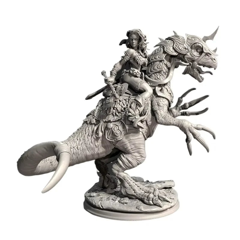 100mm Dragon-Mounted Female Warrior, Resin Model Figure Kit, Fantasy Theme, Unassembled and Unpainted