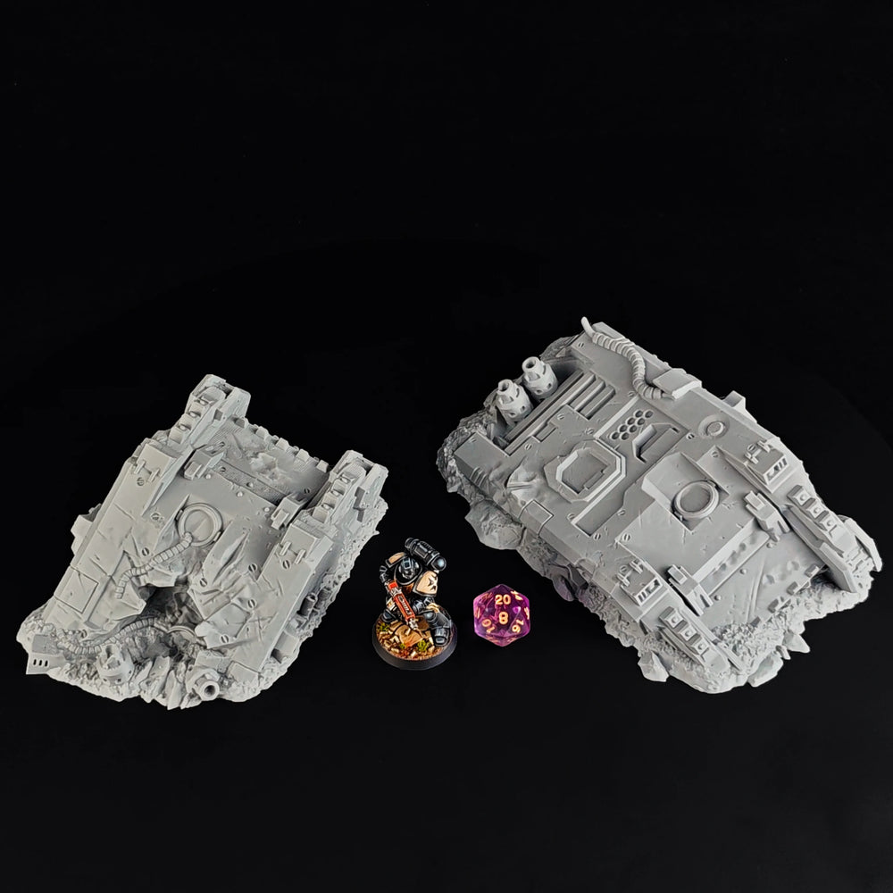 28mm Crashed Sci-Fi Tanks, Resin Model Diorama Kit, Sci-Fi Theme, Unassembled and Unpainted