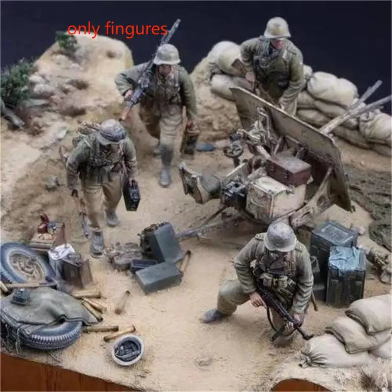 1/35 WWII German Desert Infantry Combat Squad, 4 Figures, Resin Model Figure Kit, Unassembled and Unpainted