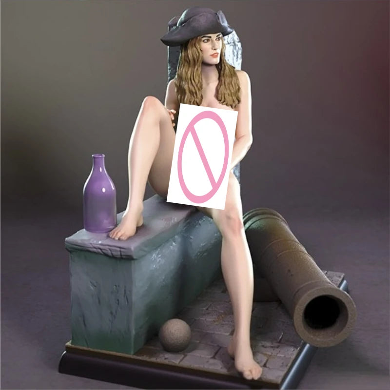 1/24 Barefoot Corsair Woman in Tricorn at Fort, Resin Model Figure Kit, Fantasy Theme, Unassembled and Unpainted