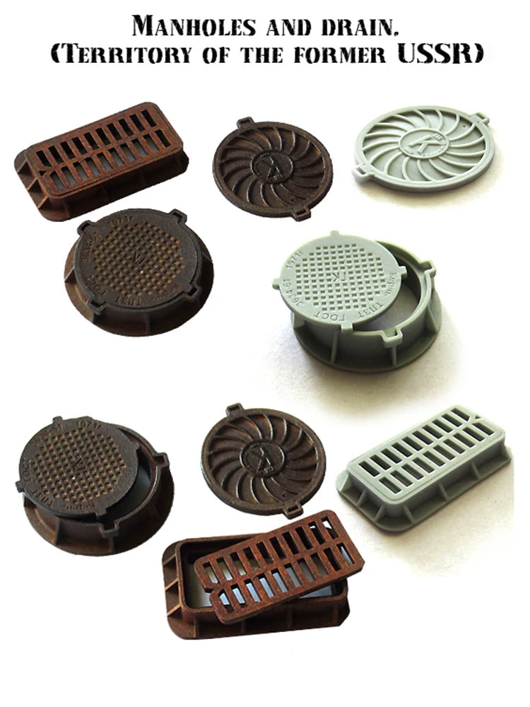 1/35 Cold War Soviet Manhole Covers & Drain Grates, Resin Model Terrain Kit, Unpainted