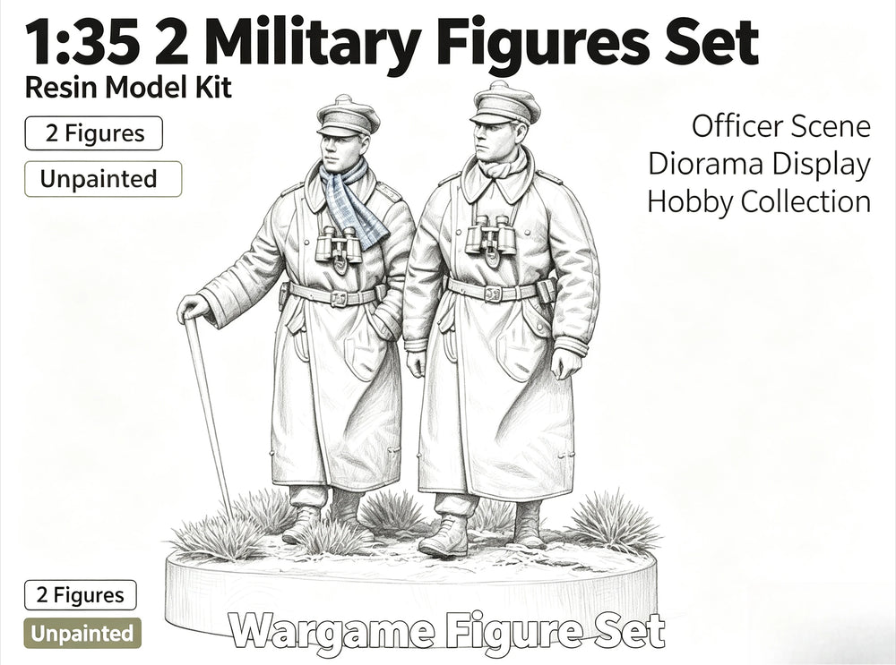1/35 WWII German Officers in Greatcoats, 2 Figures, Resin Model Figure Kit, Unassembled and Unpainted