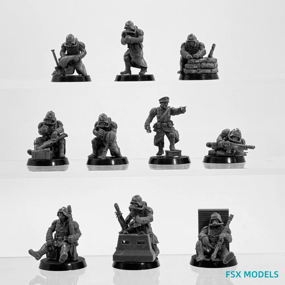 32mm Grim Guard Battlefront, 12 Figures, Resin Model Figure Kit, Fantasy Theme, Unassembled and Unpainted
