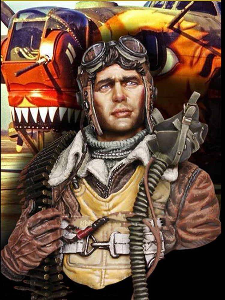 1/10 Modern Steampunk Aviator in Armor with Goggles and Pistol, Resin Model Bust Kit, Unassembled and Unpainted