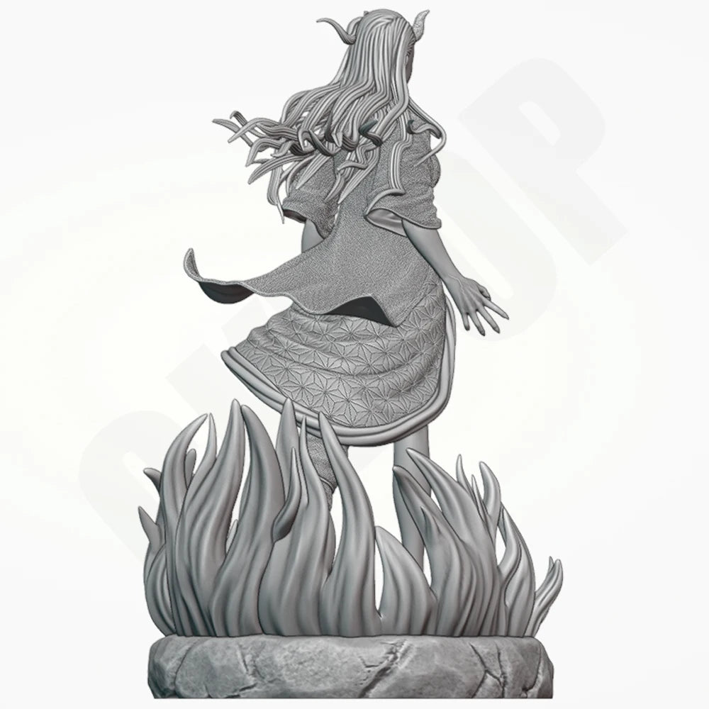 1/24 Fire Elf Sorceress on Flaming Base, Resin Model Figure Kit, Fantasy Theme, Unassembled and Unpainted