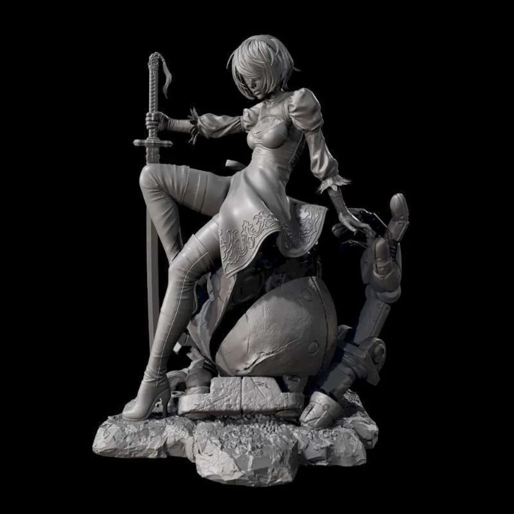 80mm Female Swordsman, Resin Model Figure Kit, Fantasy Theme, Unassembled and Unpainted