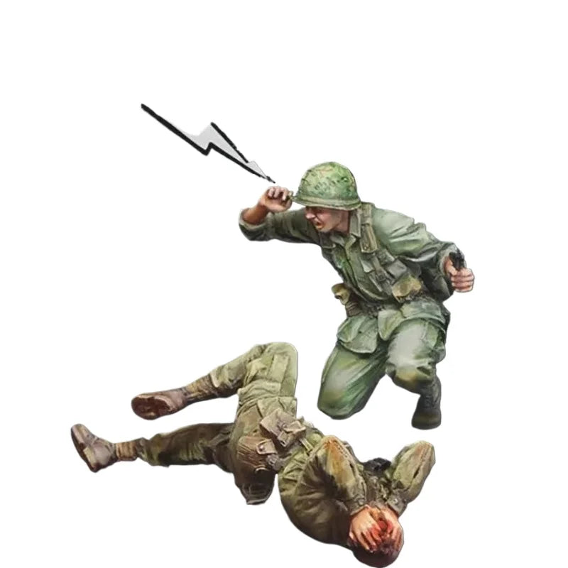 1/35 WWII US Infantry Charging with Rifle and Diving, 2 Figures, Resin Model Figure Kit, Unassembled and Unpainted