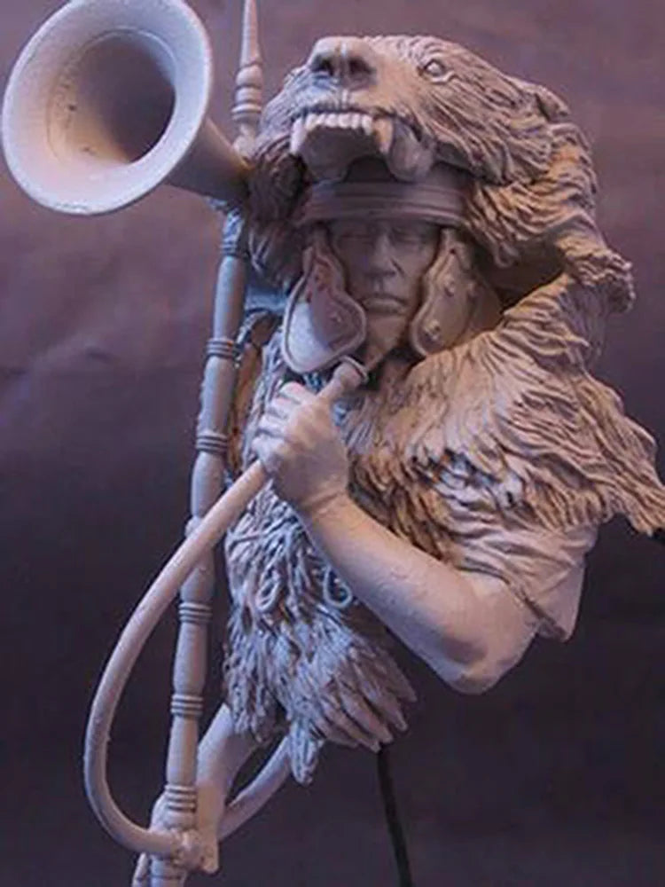 1/10 Ancient Barbarian Warrior with Flowing Hair and Spear, Resin Model Bust Kit, Unassembled and Unpainted