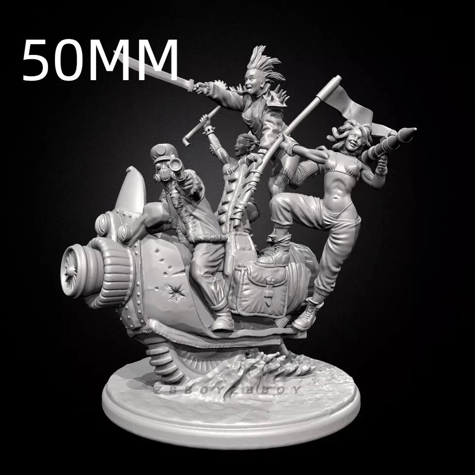 Cyberpunk Motorcycle Crew — 50mm Resin Figure Set