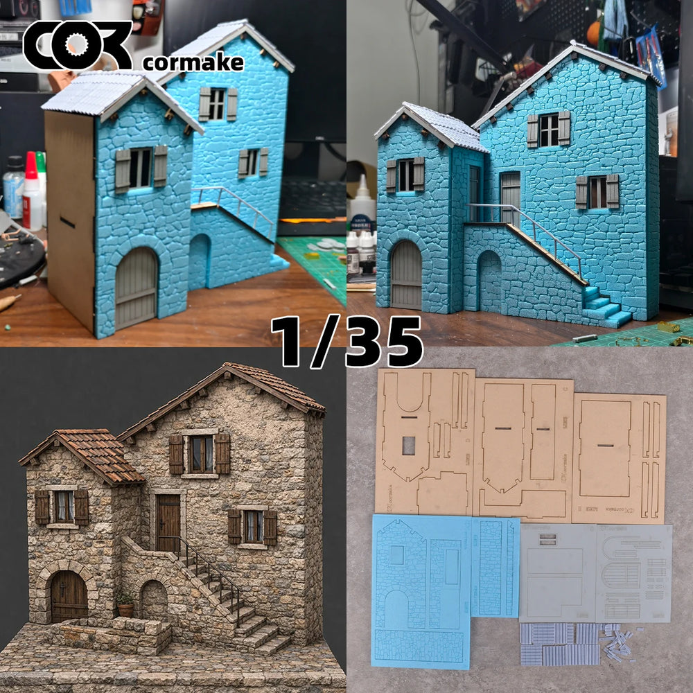 1/35 Medieval Stone Cottage, Resin Model Diorama Kit, Unassembled and Unpainted