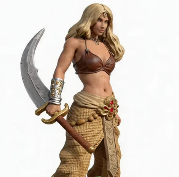 50mm Female Warrior with Scimitar and Serpent, Resin Model Figure Kit, Fantasy Theme, Unassembled and Unpainted