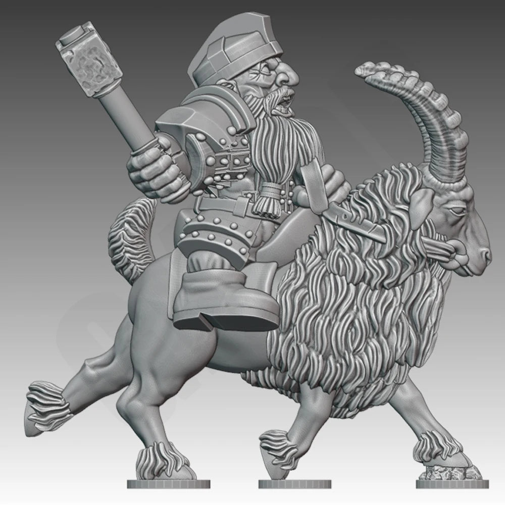 50mm Medieval Fantasy Dwarf Warrior on Goat, Resin Model Figure Kit, Unassembled and Unpainted