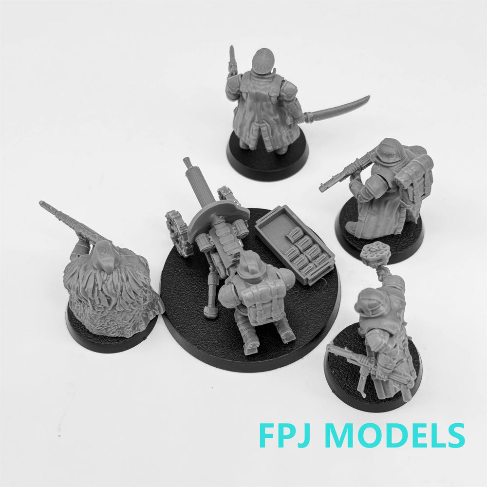 28mm Grim Guard Delta Squad, 5 Figures, Resin Model Figure Kit, Fantasy Theme, Unassembled and Unpainted