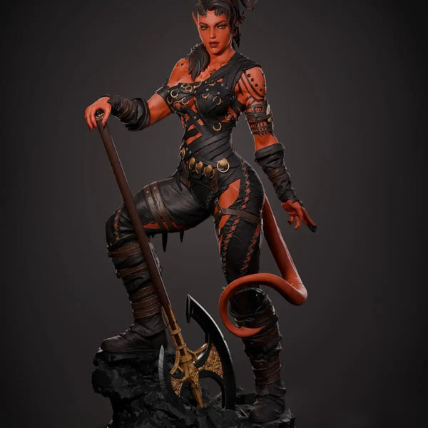Demon Warrior with Crescent Staff, Resin Model Figure Kit, Fantasy Theme, Unassembled and Unpainted