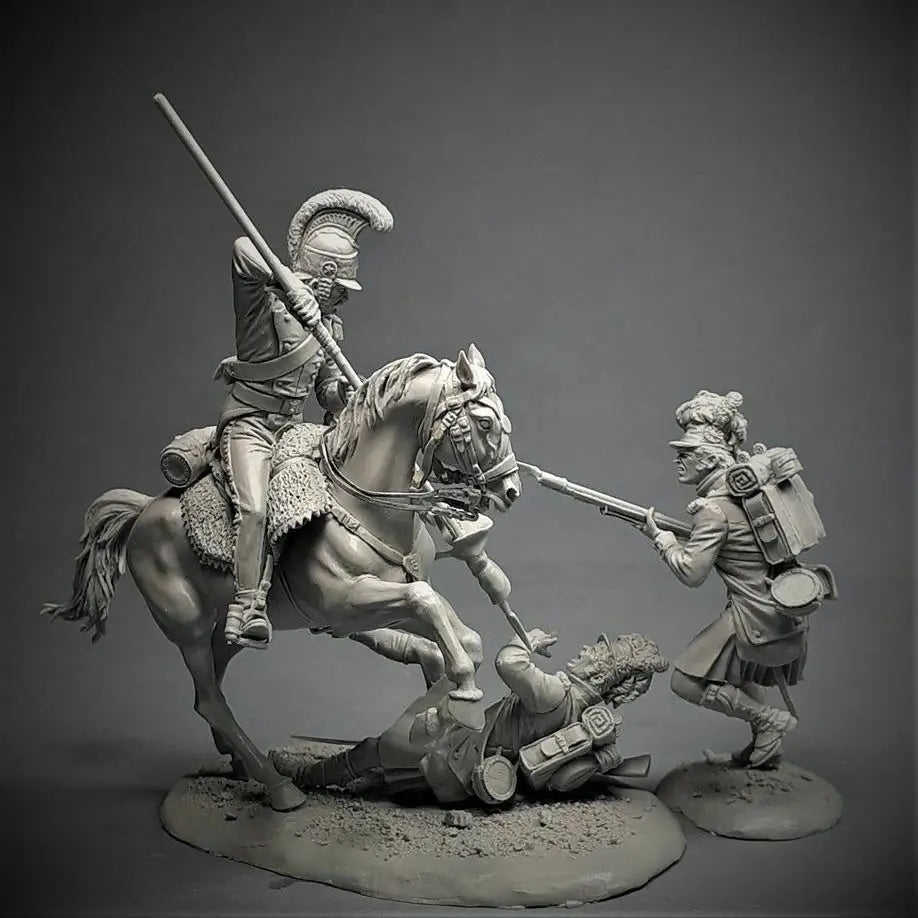 54mm Napoleonic Cavalry Charge, 4 Figures, Resin Model Figure Kit, Unassembled and Unpainted