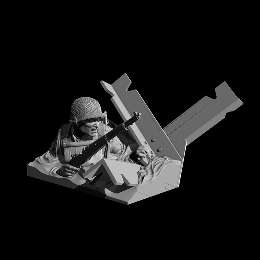 1/10 Modern US Infantryman with Drum Magazine Rifle, Resin Model Bust Kit, Unassembled and Unpainted