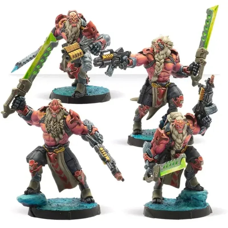 28mm Warriors, 4 Figures, Resin Model Figure Kit, Fantasy Theme, Unassembled and Unpainted
