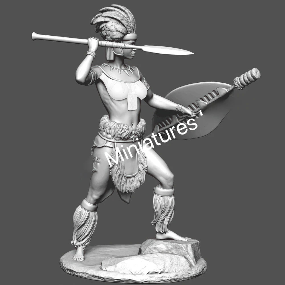 1/24 Zulu Warrior, Resin Model Figure Kit, Military Theme, Unassembled and Unpainted