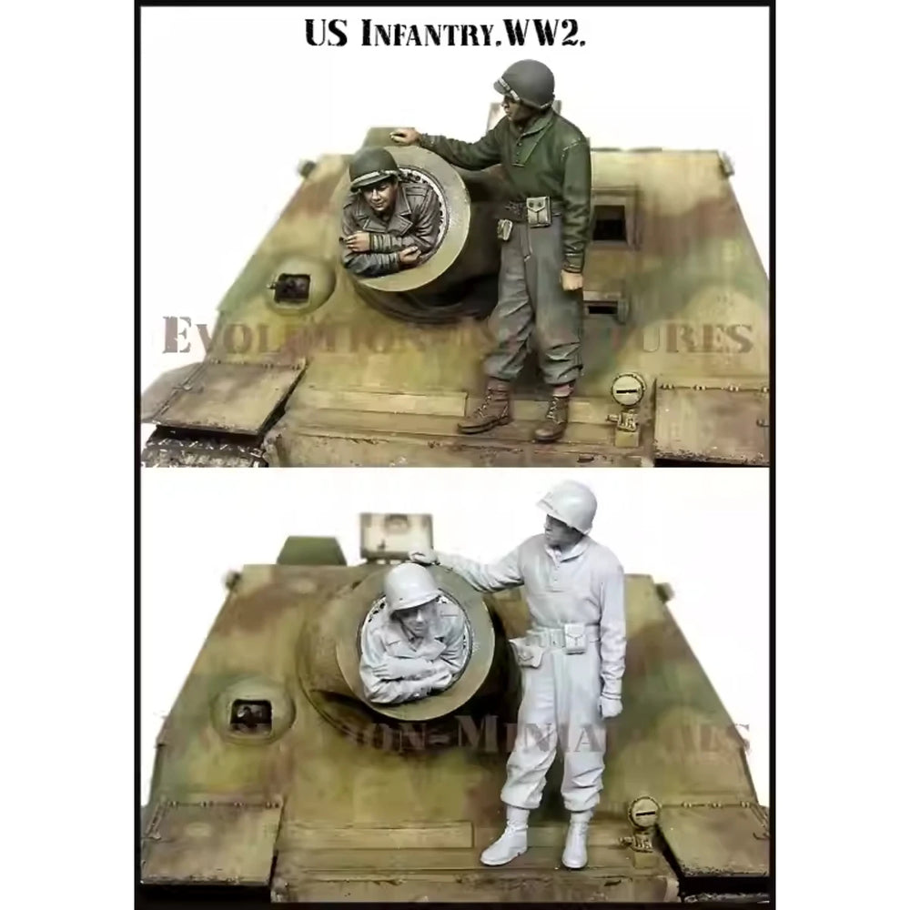 1/35 WWII US Tank Crew Standing Ready, 2 Figures, Resin Model Figure Kit, Unassembled and Unpainted