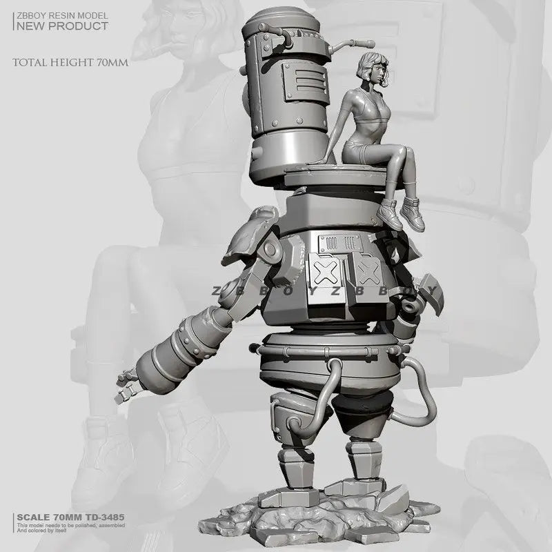 75mm Mecha Robot & Female Soldier, 2 Figures, Resin Model Figure Kit, Sci-Fi Theme, Unassembled and Unpainted