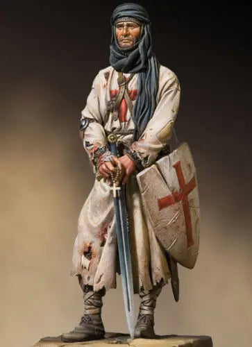 1/18 Medieval Bearded Crusader Knight with Red Cross Shield, Resin Model Figure Kit, Unassembled and Unpainted