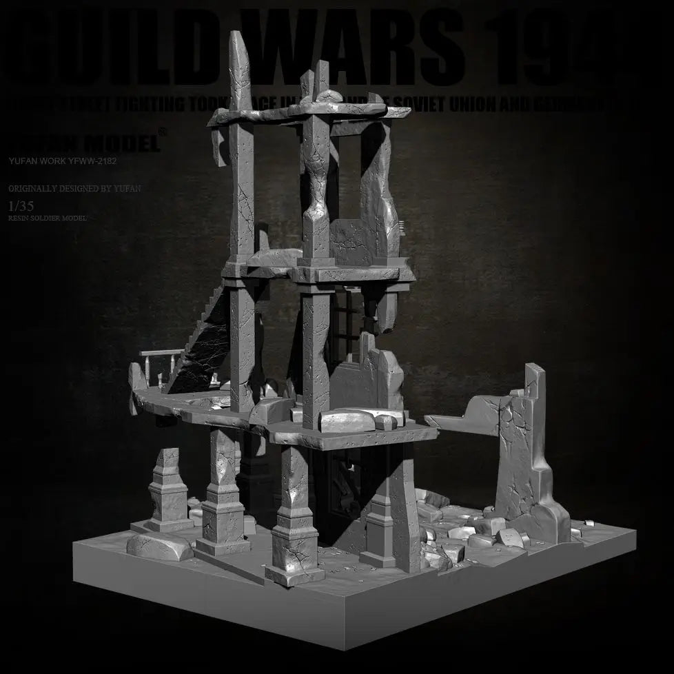 1/35 WWII Ruined Buildings, Resin Model Terrain Kit, Unpainted