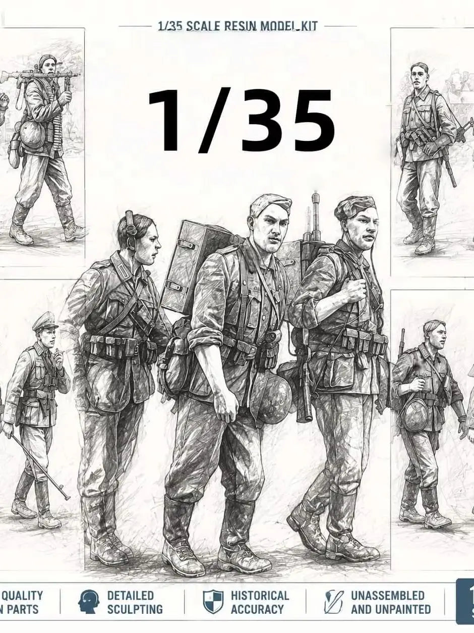 1/35 WWII German Infantry Squad with Leader, 14 Figures, Resin Model Figure Kit, Unassembled and Unpainted