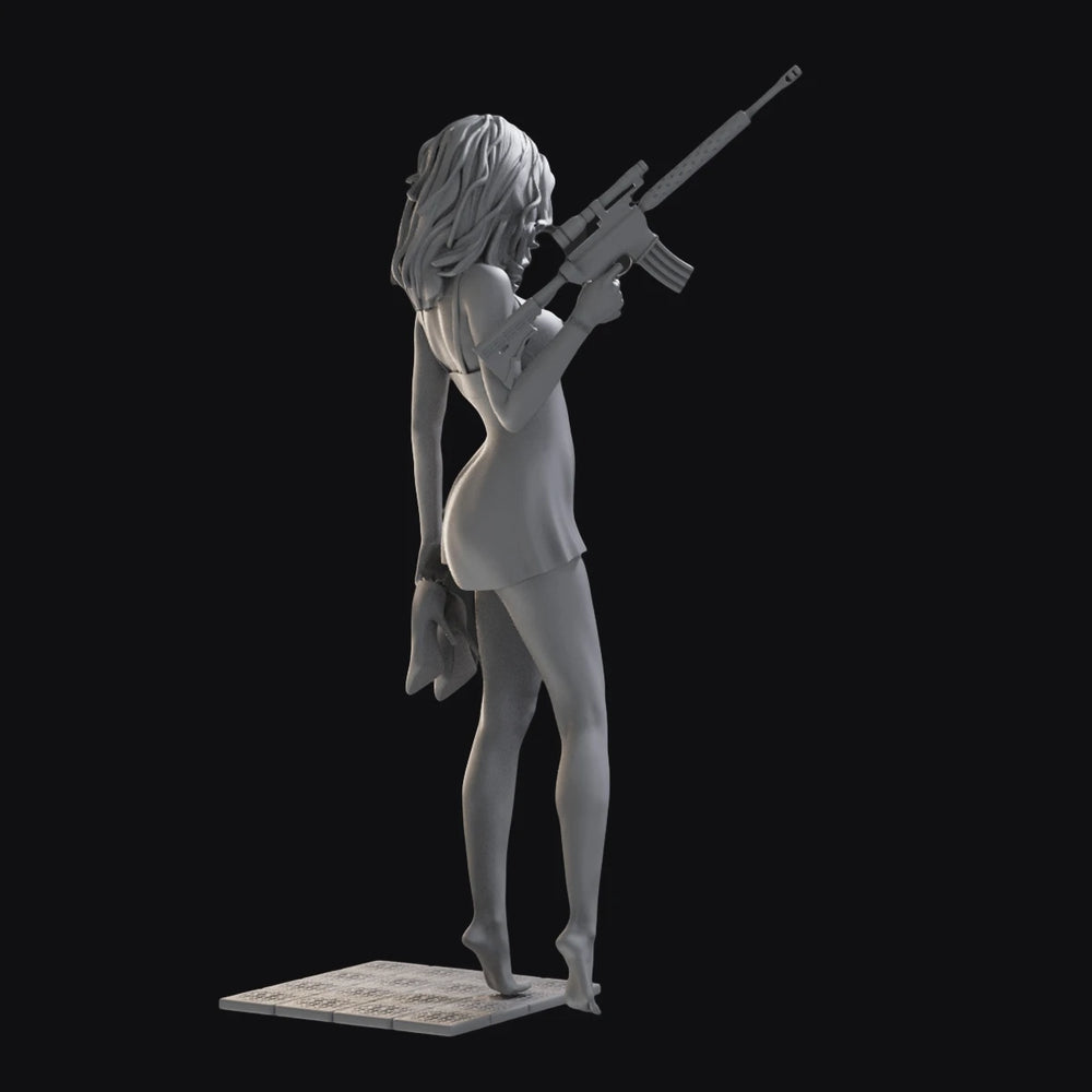 1/24 Female Commando with Rifle in Combat Stance, Resin Model Figure Kit, Unassembled and Unpainted