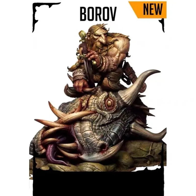 1/24 Dwarf Warrior on Tentacled Beast, Resin Model Figure Kit, Fantasy Theme, Unassembled and Unpainted
