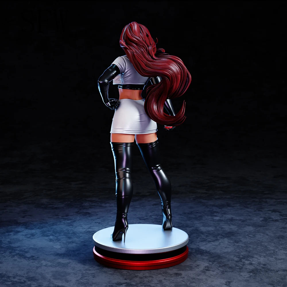 1/24 Modern Pin-Up in White Top and Black Thigh Boots, Resin Model Figure Kit, Unassembled and Unpainted