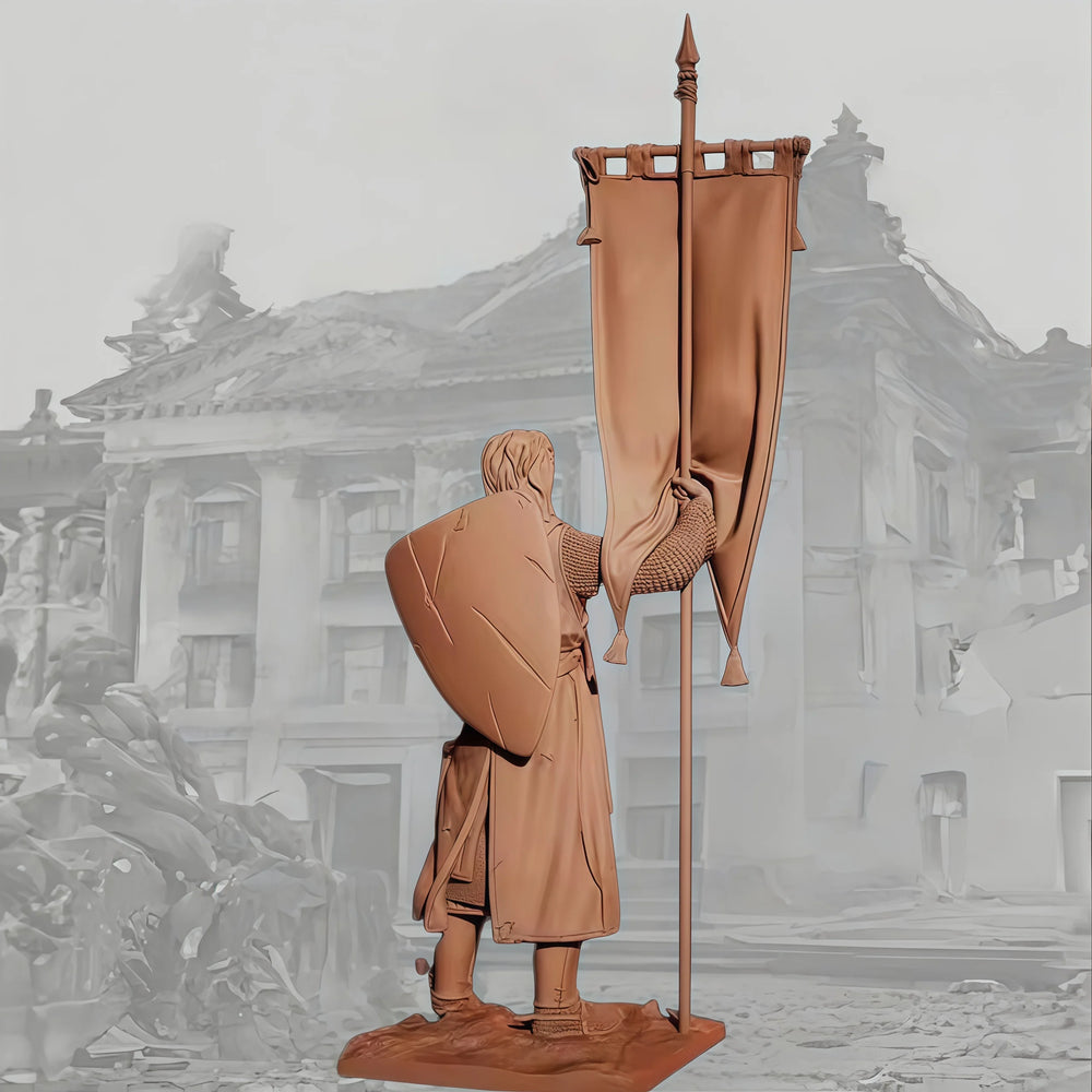 1/24 Medieval Warrior with Banner, Resin Model Figure Kit, Unassembled and Unpainted
