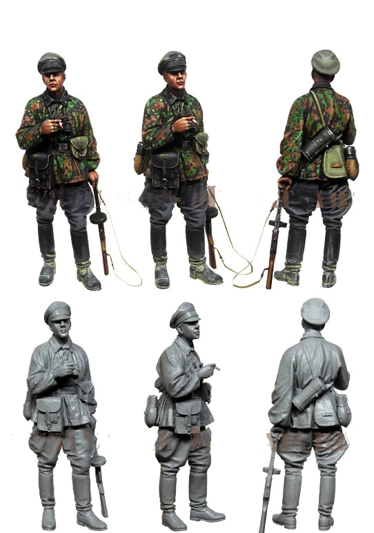 1/35 WWII German Infantry with MP40 in Camouflage, Resin Model Figure Kit, Unassembled and Unpainted