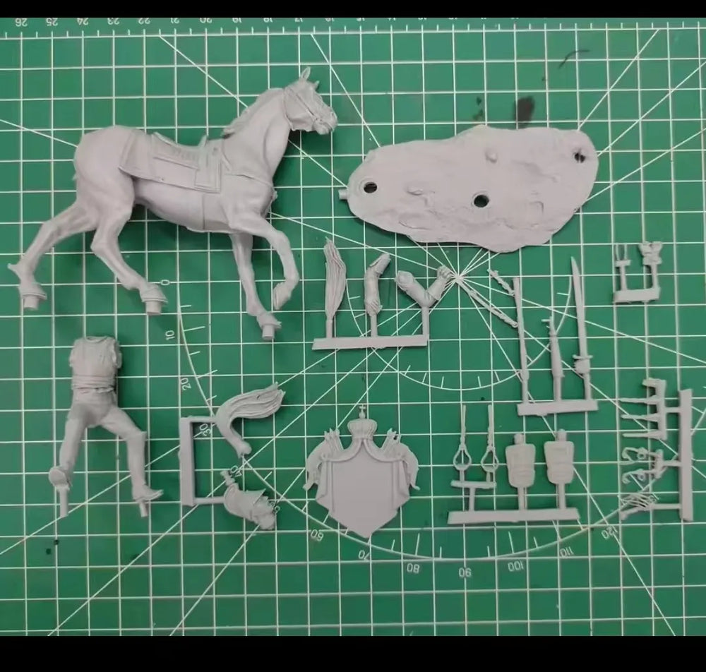 54mm Napoleonic French Cuirassier Officer with Raised Sword, Resin Model Figure Kit, Unassembled and Unpainted